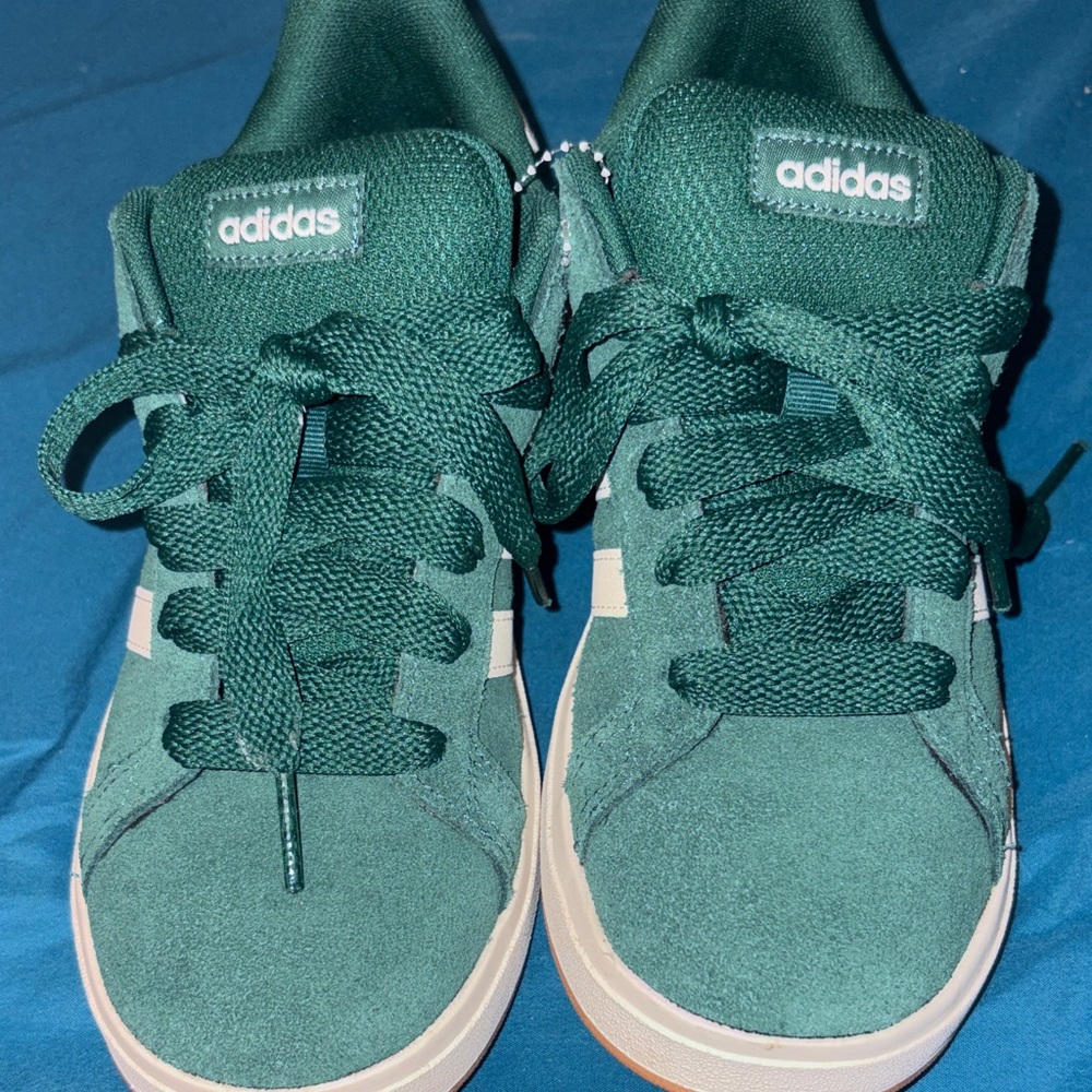 adidas Kids Dark Green campus Suede Sneakers with White Stripes